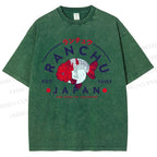 Unisex Japanese Vintage Goldfish Printed Washed Tee