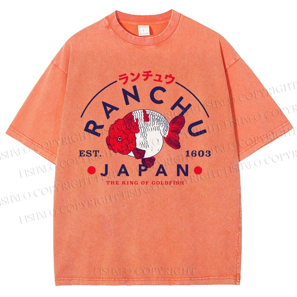 Unisex Japanese Vintage Goldfish Printed Washed Tee