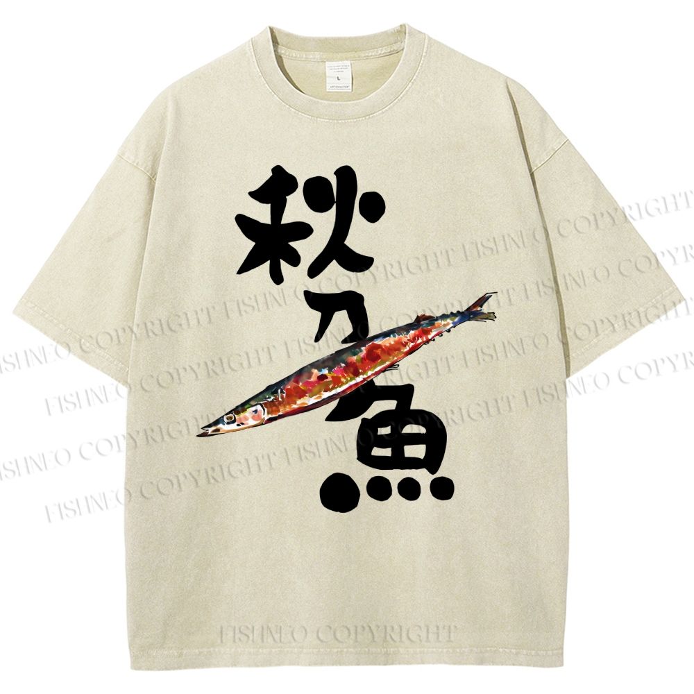 Unisex Saury Printed Washed Tee