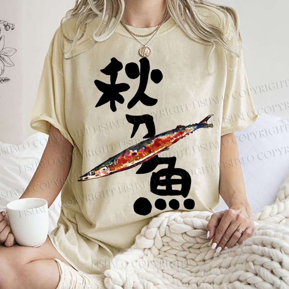 Unisex Saury Printed Washed Tee