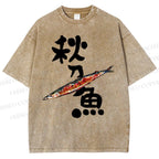 Unisex Saury Printed Washed Tee