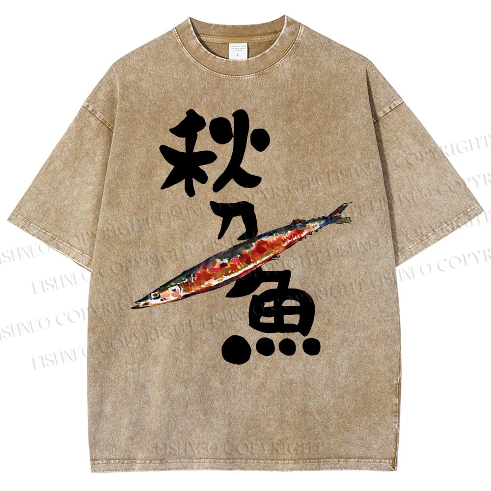 Unisex Saury Printed Washed Tee