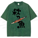 Unisex Saury Printed Washed Tee