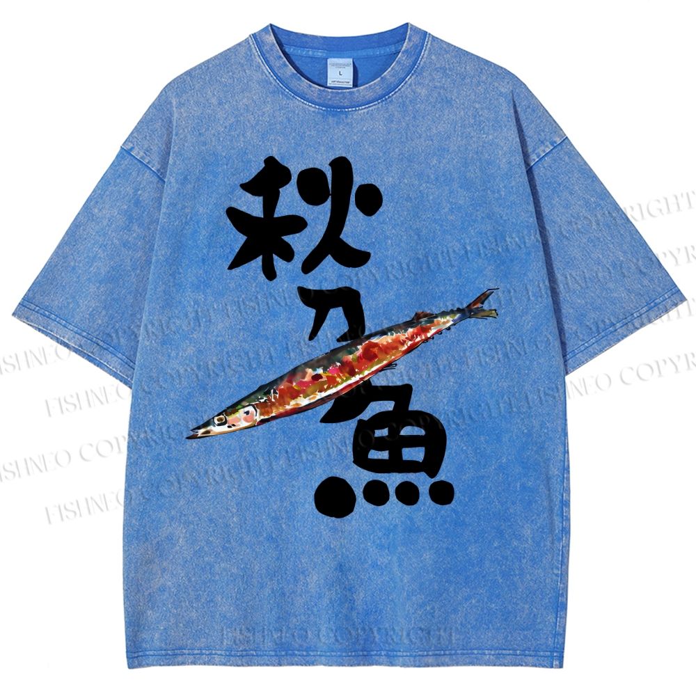 Unisex Saury Printed Washed Tee