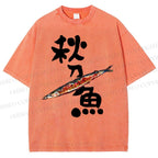 Unisex Saury Printed Washed Tee