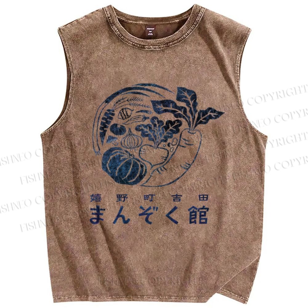 Unisex Vegetables Printed Washed Tank Top
