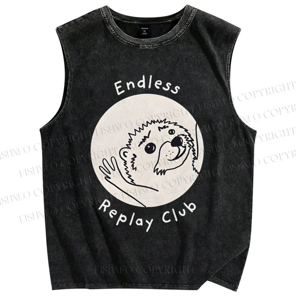Unisex Endless Replay Club Printed Washed Tank Top