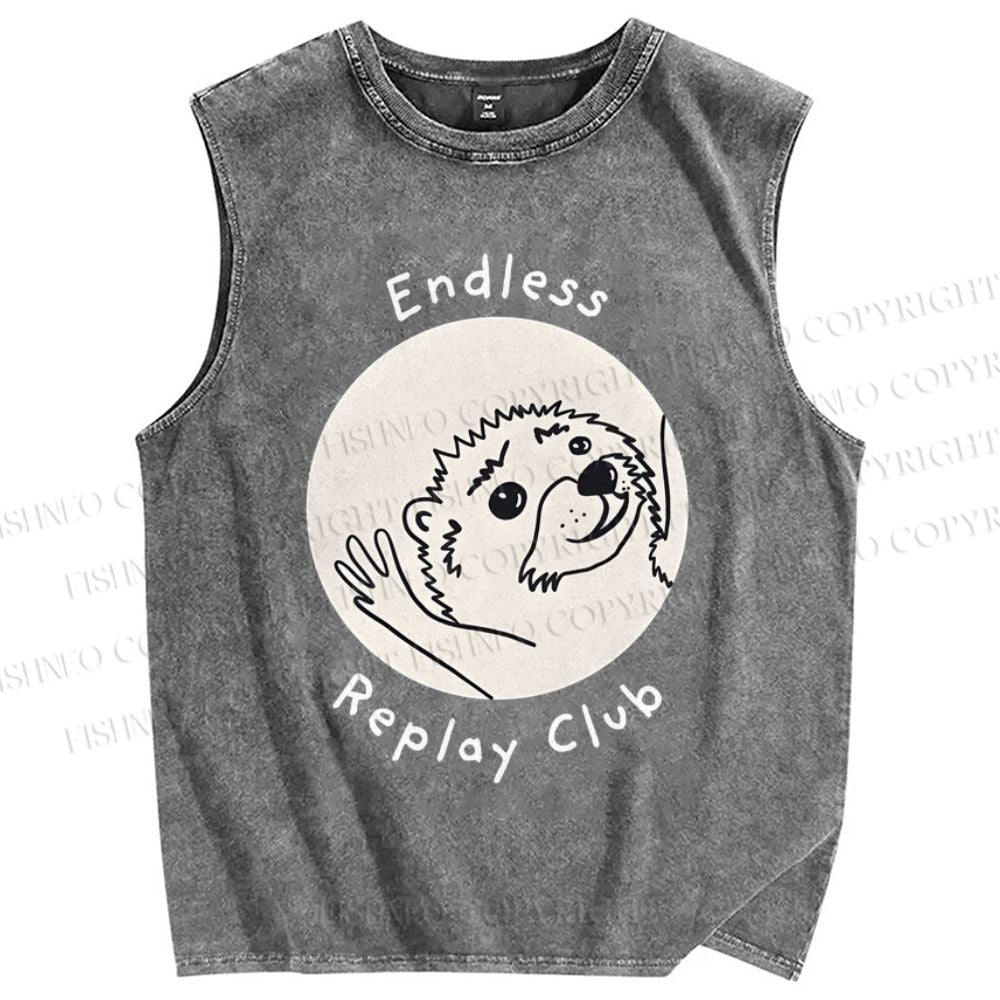 Unisex Endless Replay Club Printed Washed Tank Top