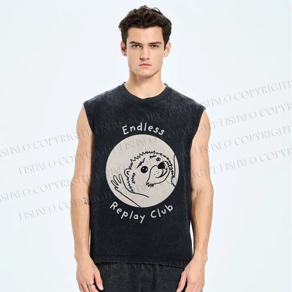 Unisex Endless Replay Club Printed Washed Tank Top