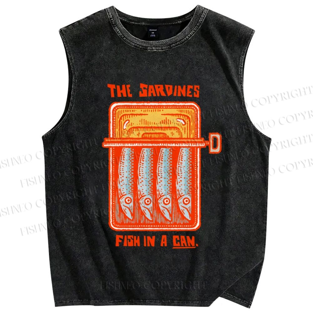 Unisex Sardines Canned Printed Washed Tank Top