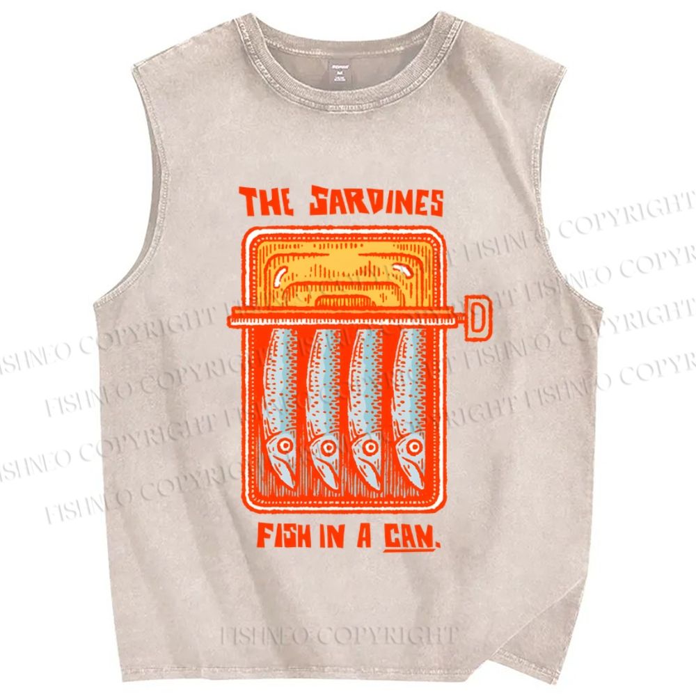 Unisex Sardines Canned Printed Washed Tank Top