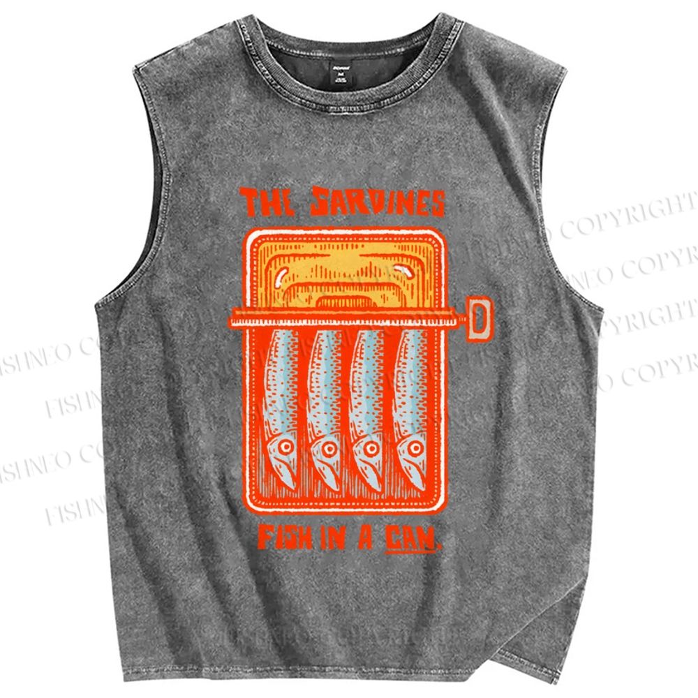 Unisex Sardines Canned Printed Washed Tank Top