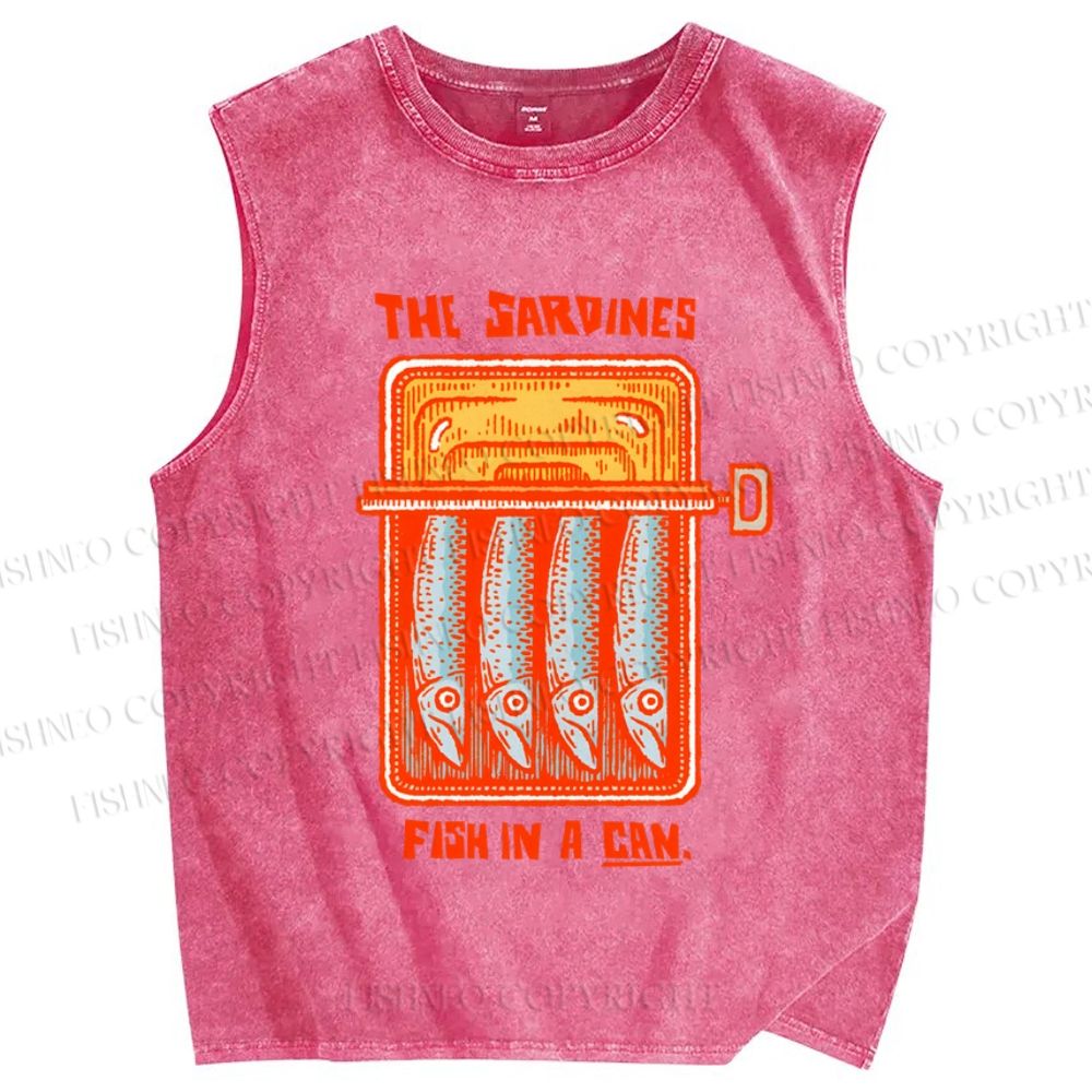 Unisex Sardines Canned Printed Washed Tank Top