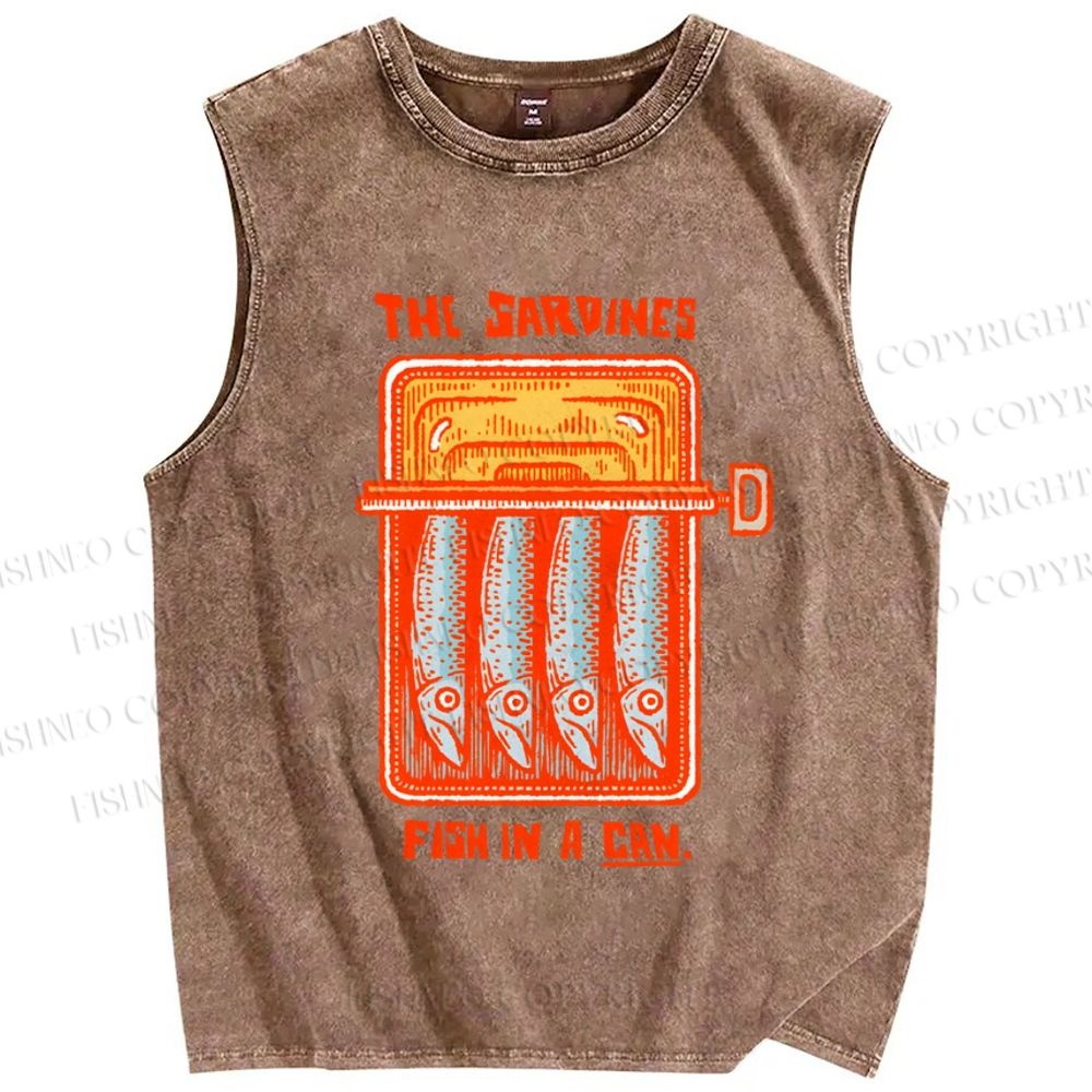 Unisex Sardines Canned Printed Washed Tank Top