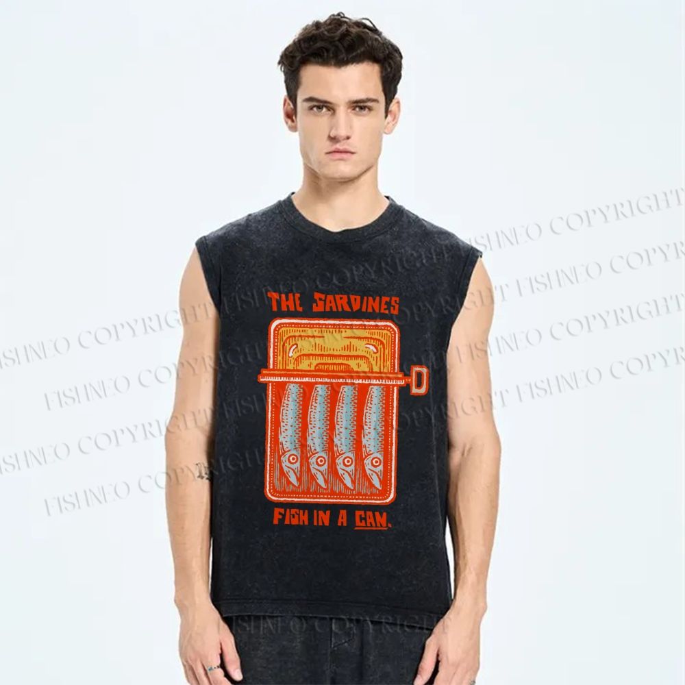 Unisex Sardines Canned Printed Washed Tank Top