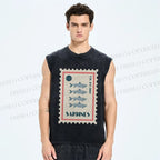 Unisex Sardines Stamps Printed Washed Tank Top