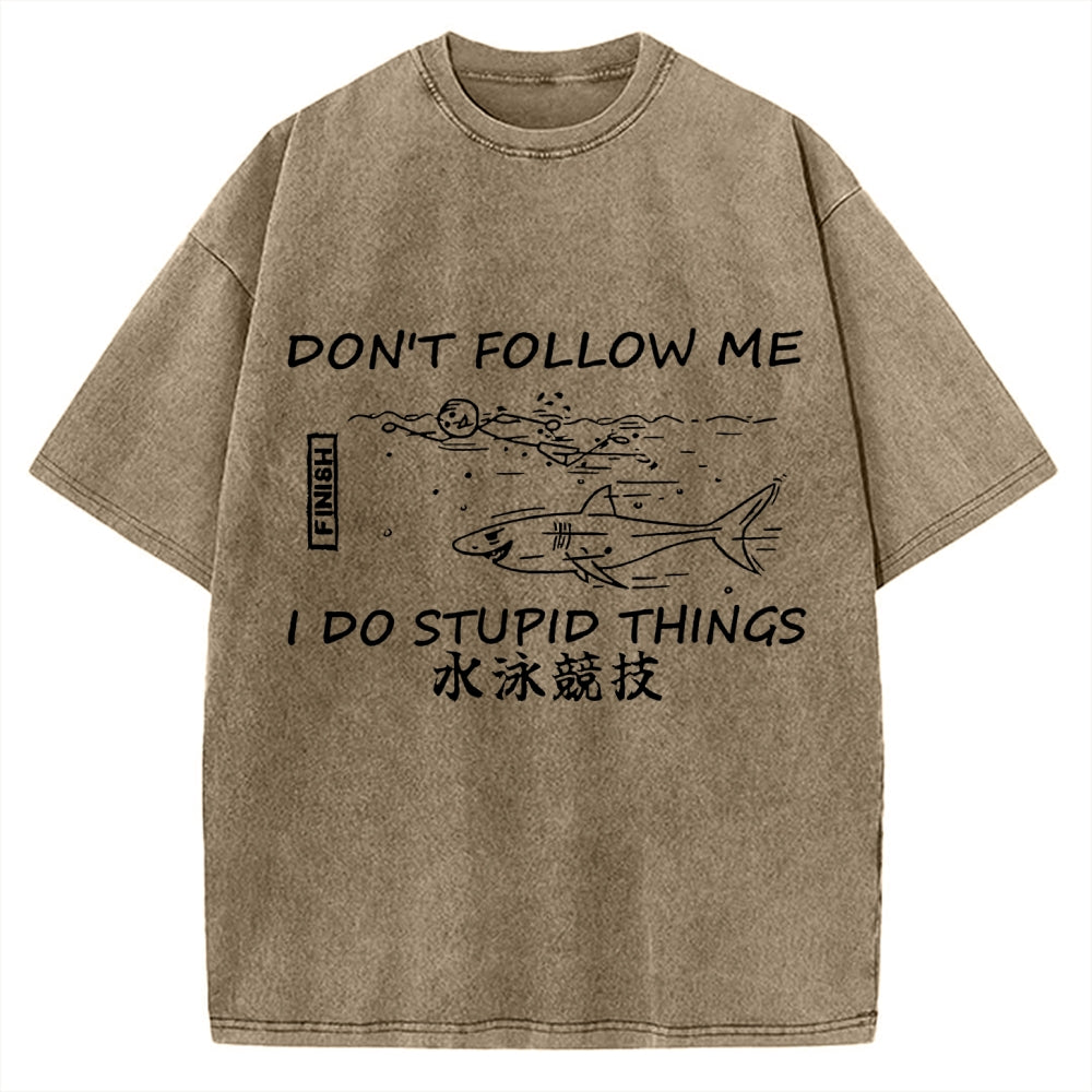 Don't follow me I do stupid things Japanese Vintage Washed T-shirt