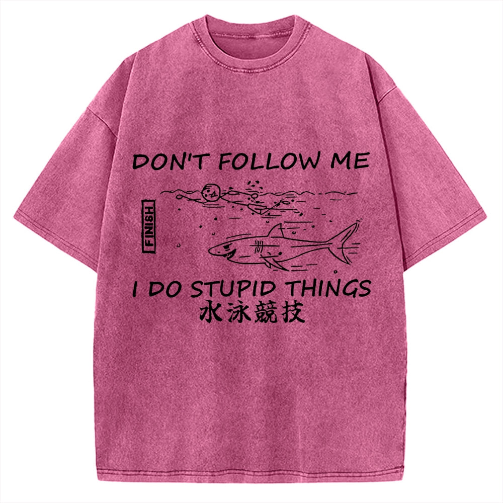 Don't follow me I do stupid things Japanese Vintage Washed T-shirt