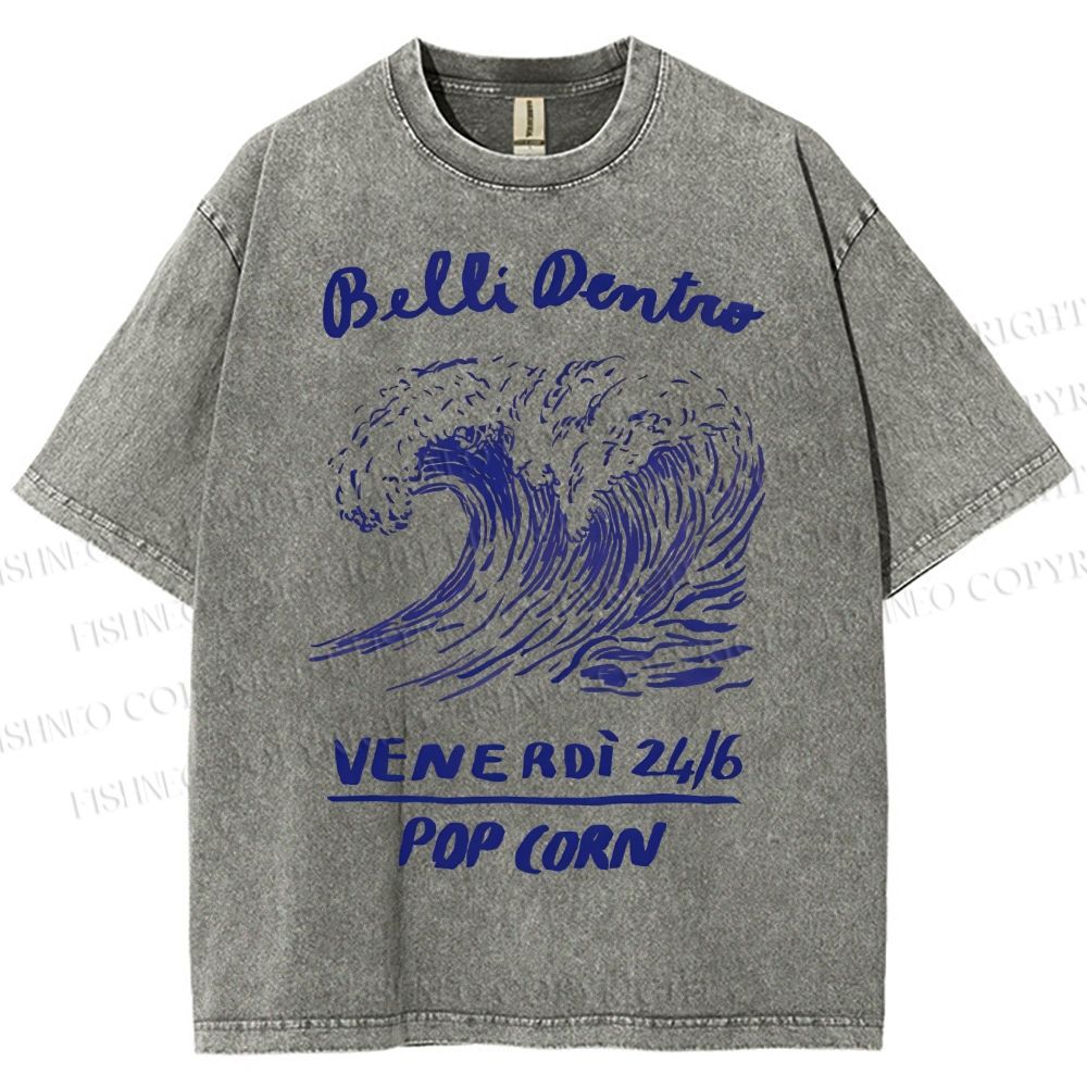 Unisex Waves Pop Ocrn Printed Washed Tee