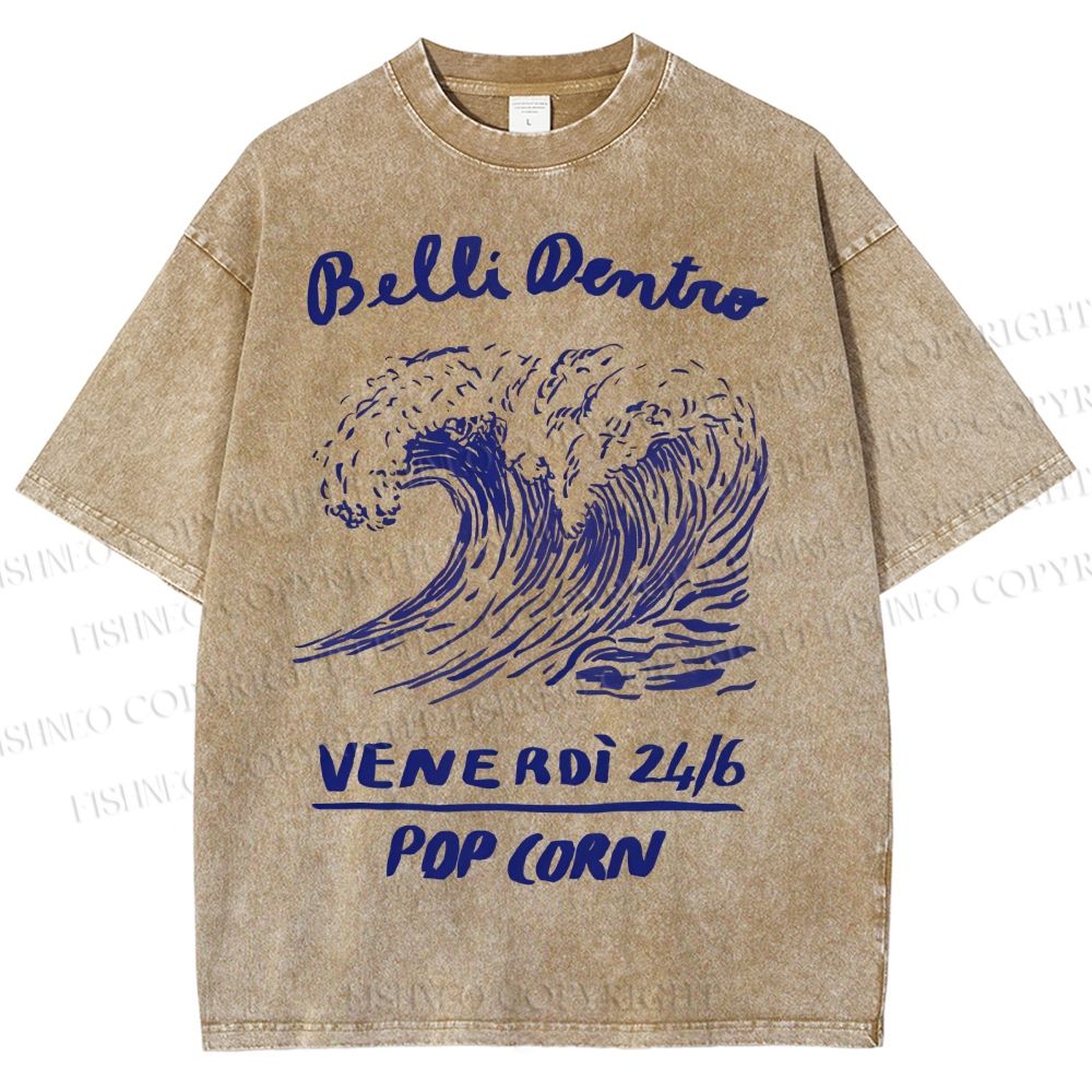 Unisex Waves Pop Ocrn Printed Washed Tee