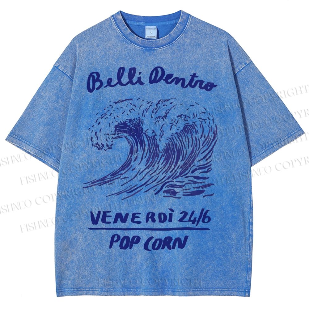 Unisex Waves Pop Ocrn Printed Washed Tee