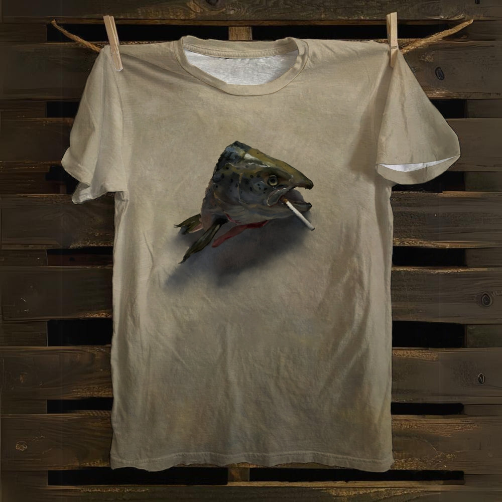 Funny Fish Art Illustration Casual Short Sleeve T-Shirt