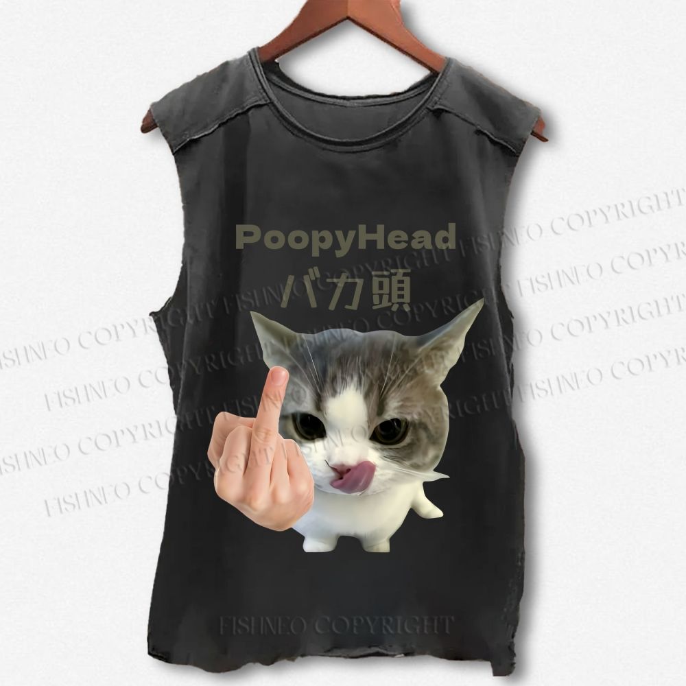 Unisex Funny BAKA Cat Meme Printed Washed Tank Top