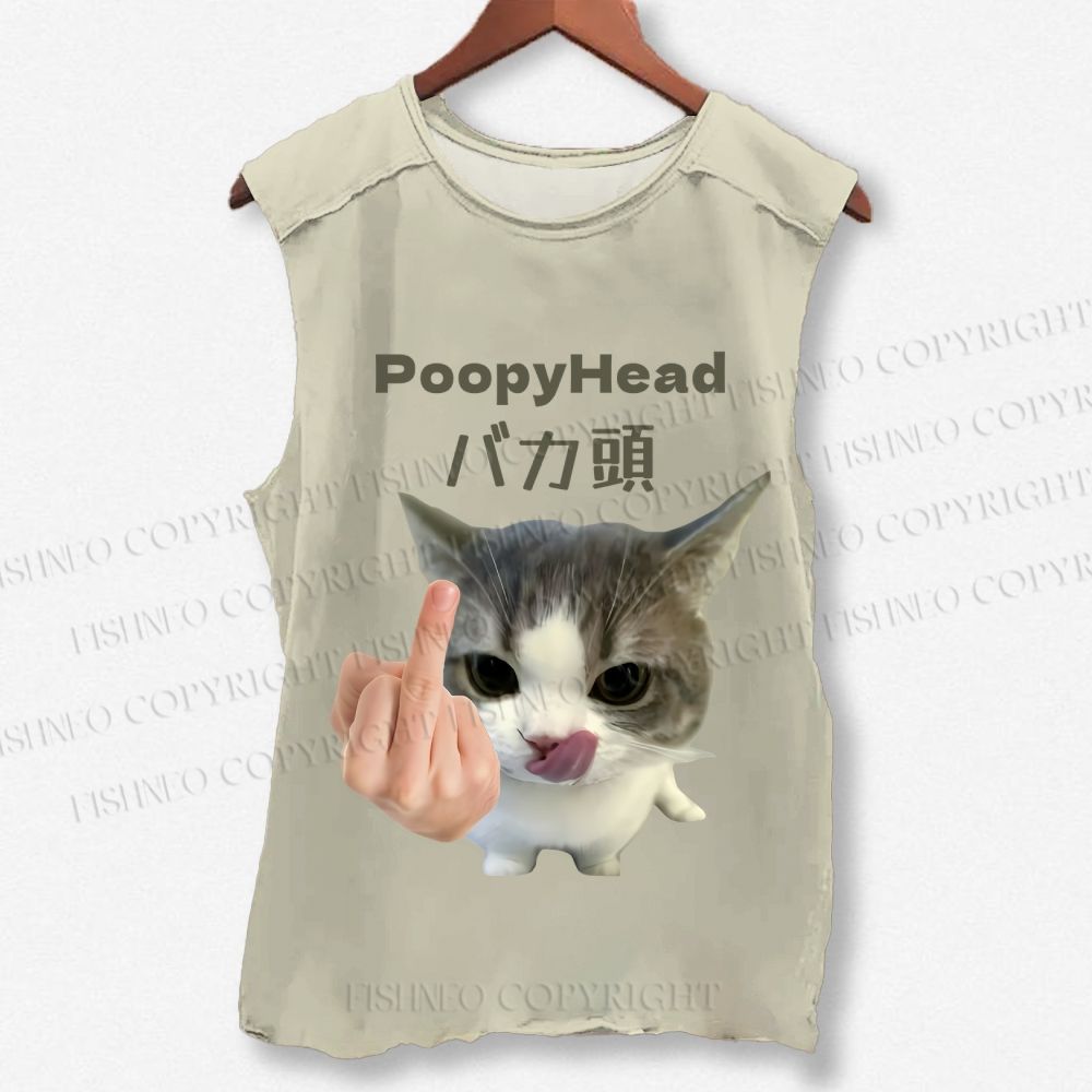 Unisex Funny BAKA Cat Meme Printed Washed Tank Top