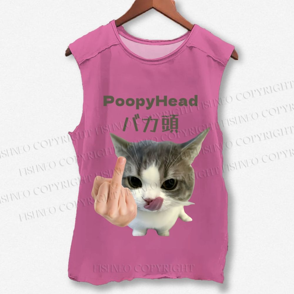 Unisex Funny BAKA Cat Meme Printed Washed Tank Top