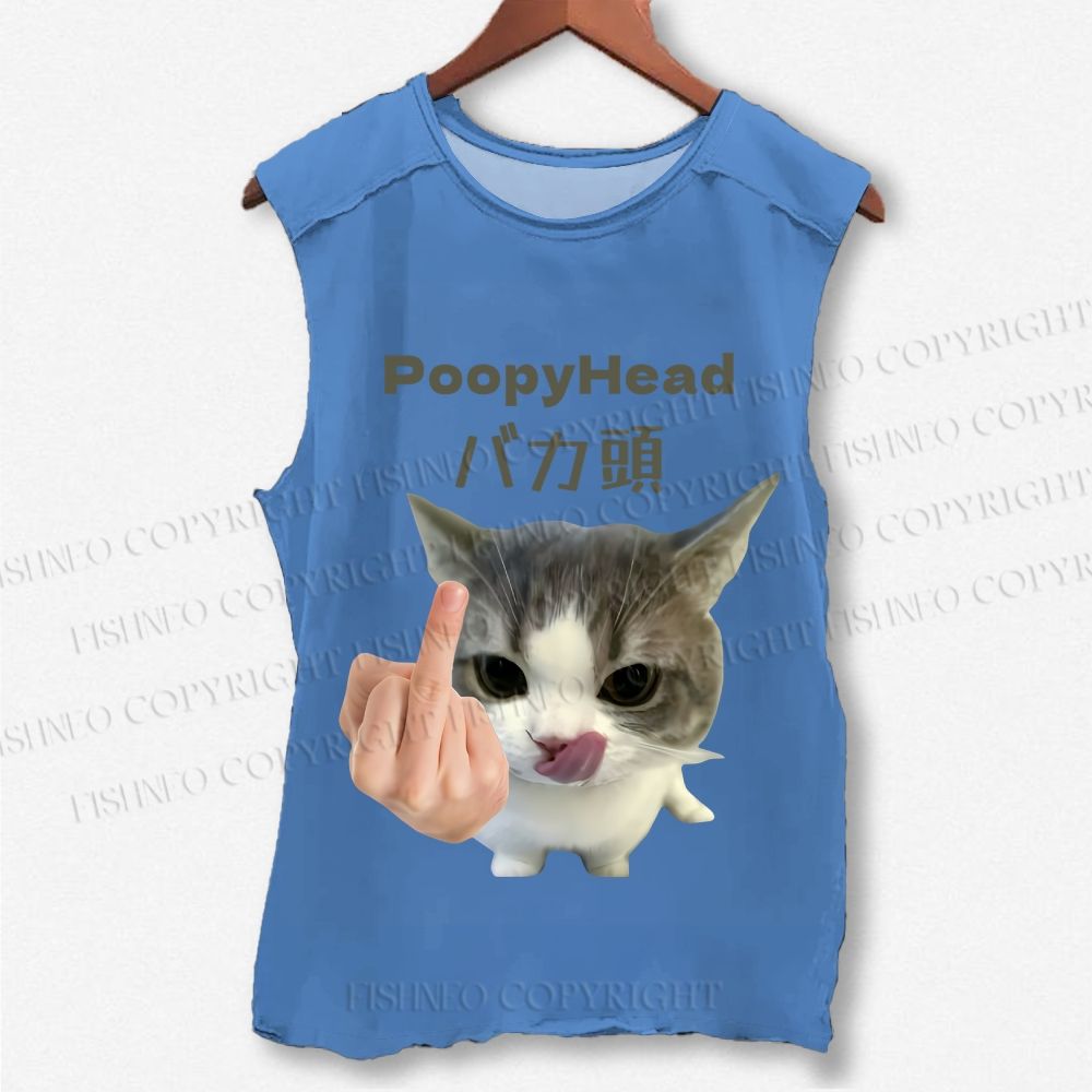 Unisex Funny BAKA Cat Meme Printed Washed Tank Top