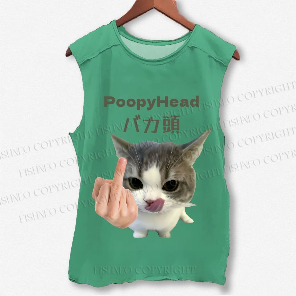Unisex Funny BAKA Cat Meme Printed Washed Tank Top