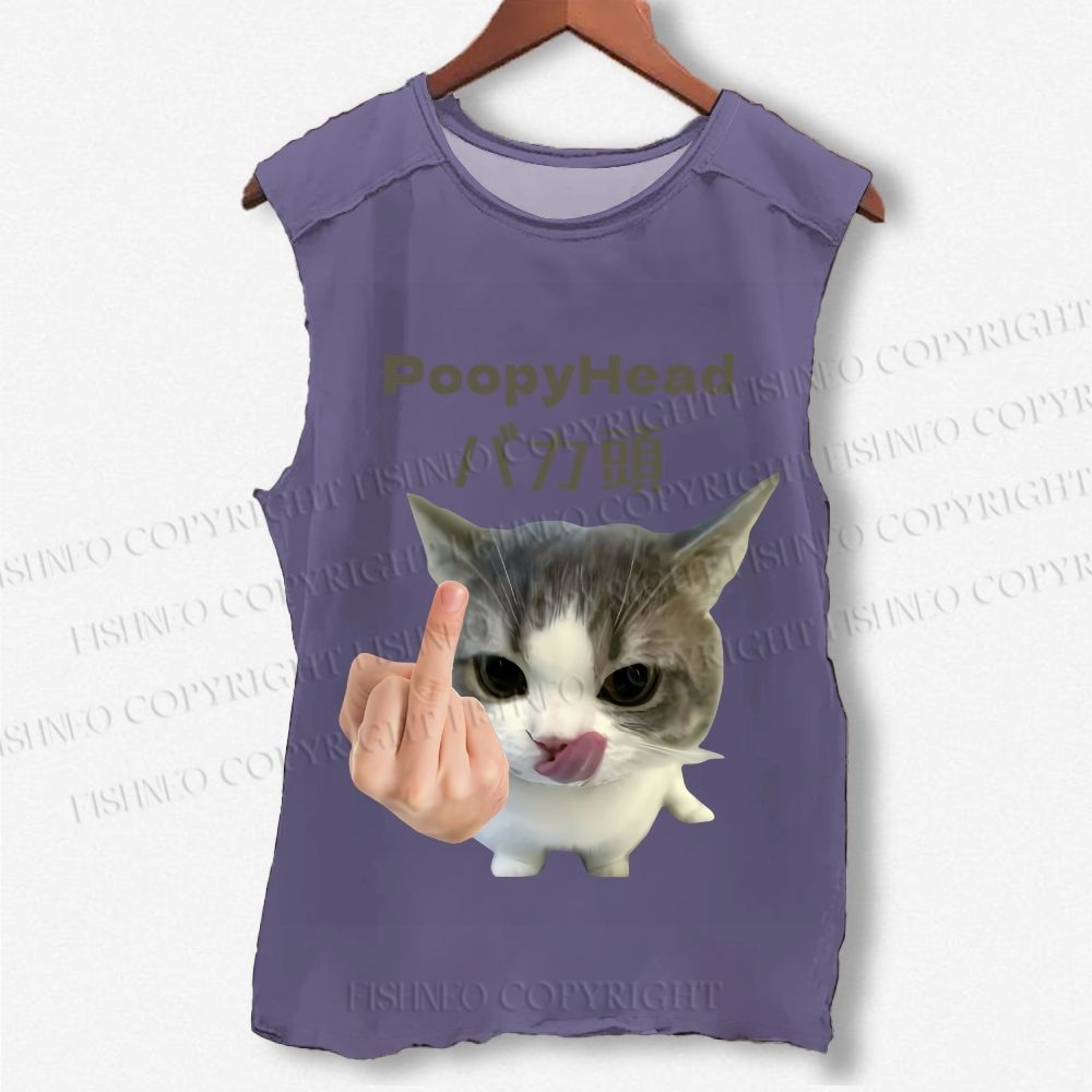 Unisex Funny BAKA Cat Meme Printed Washed Tank Top