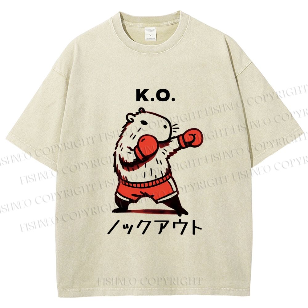 Unisex K.O. Boxing Capybara Printed Washed Tee