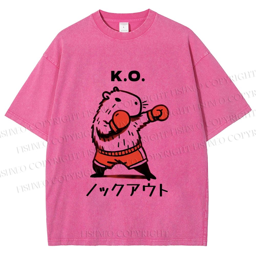 Unisex K.O. Boxing Capybara Printed Washed Tee