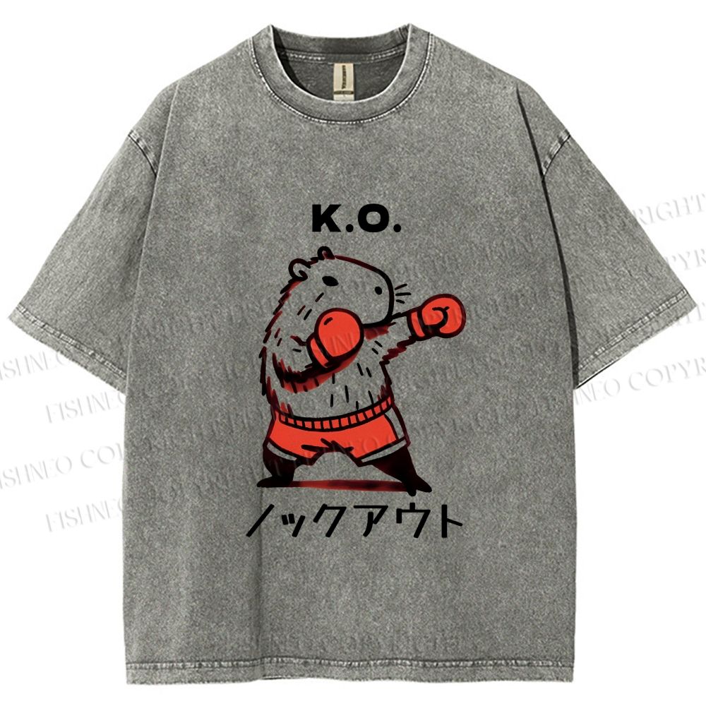 Unisex K.O. Boxing Capybara Printed Washed Tee