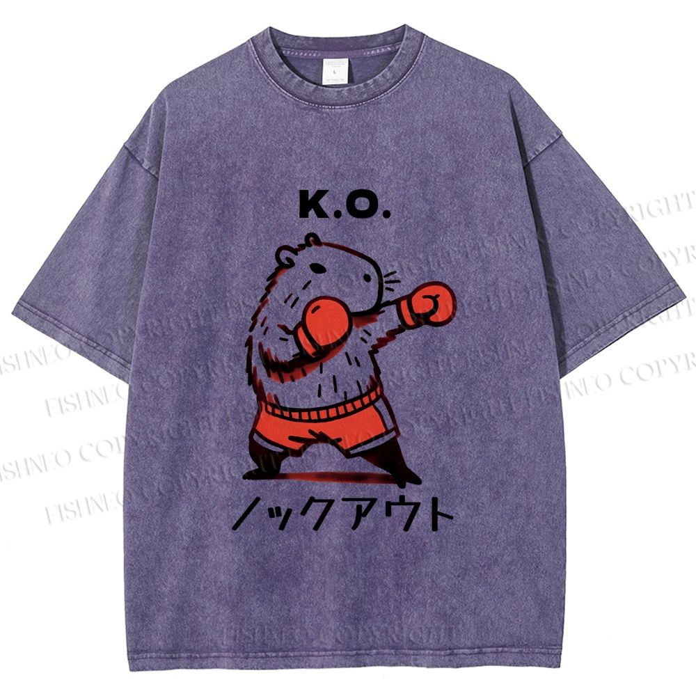 Unisex K.O. Boxing Capybara Printed Washed Tee