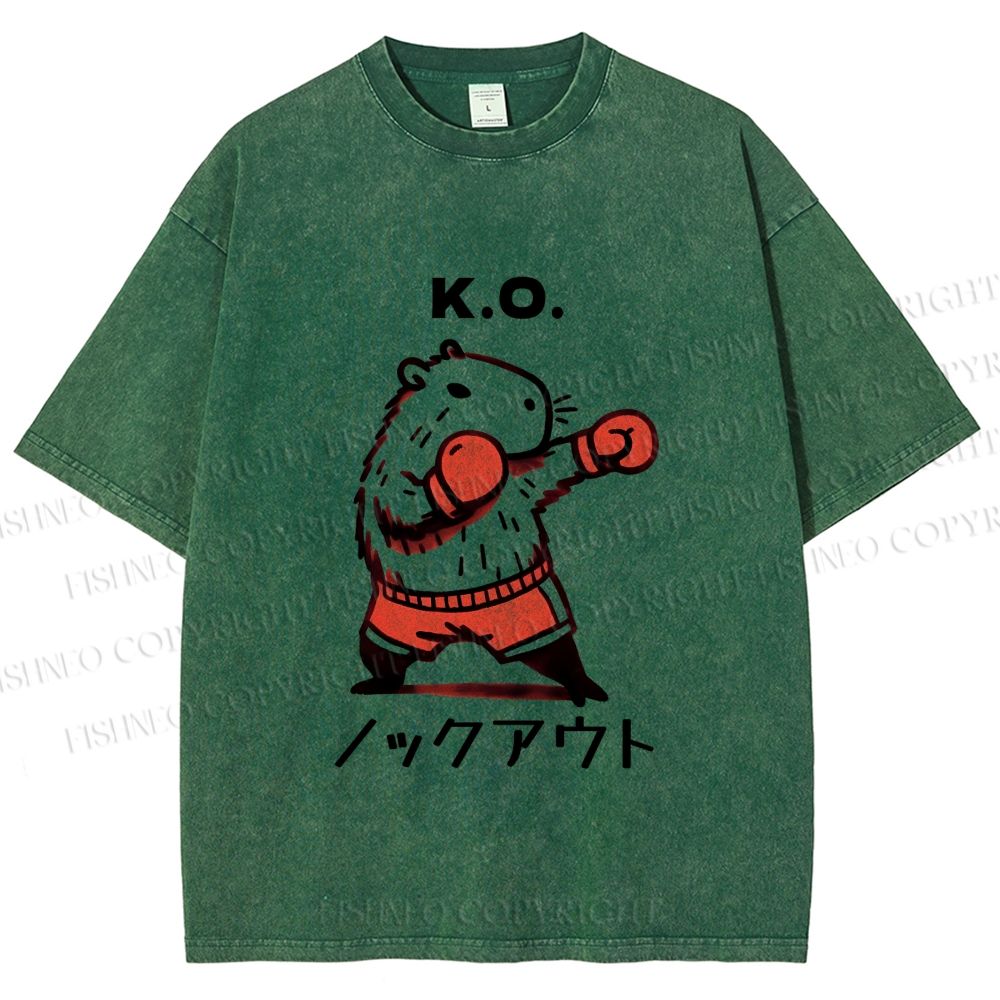 Unisex K.O. Boxing Capybara Printed Washed Tee