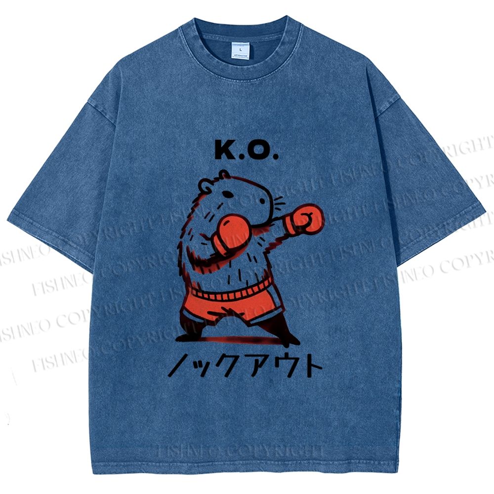 Unisex K.O. Boxing Capybara Printed Washed Tee