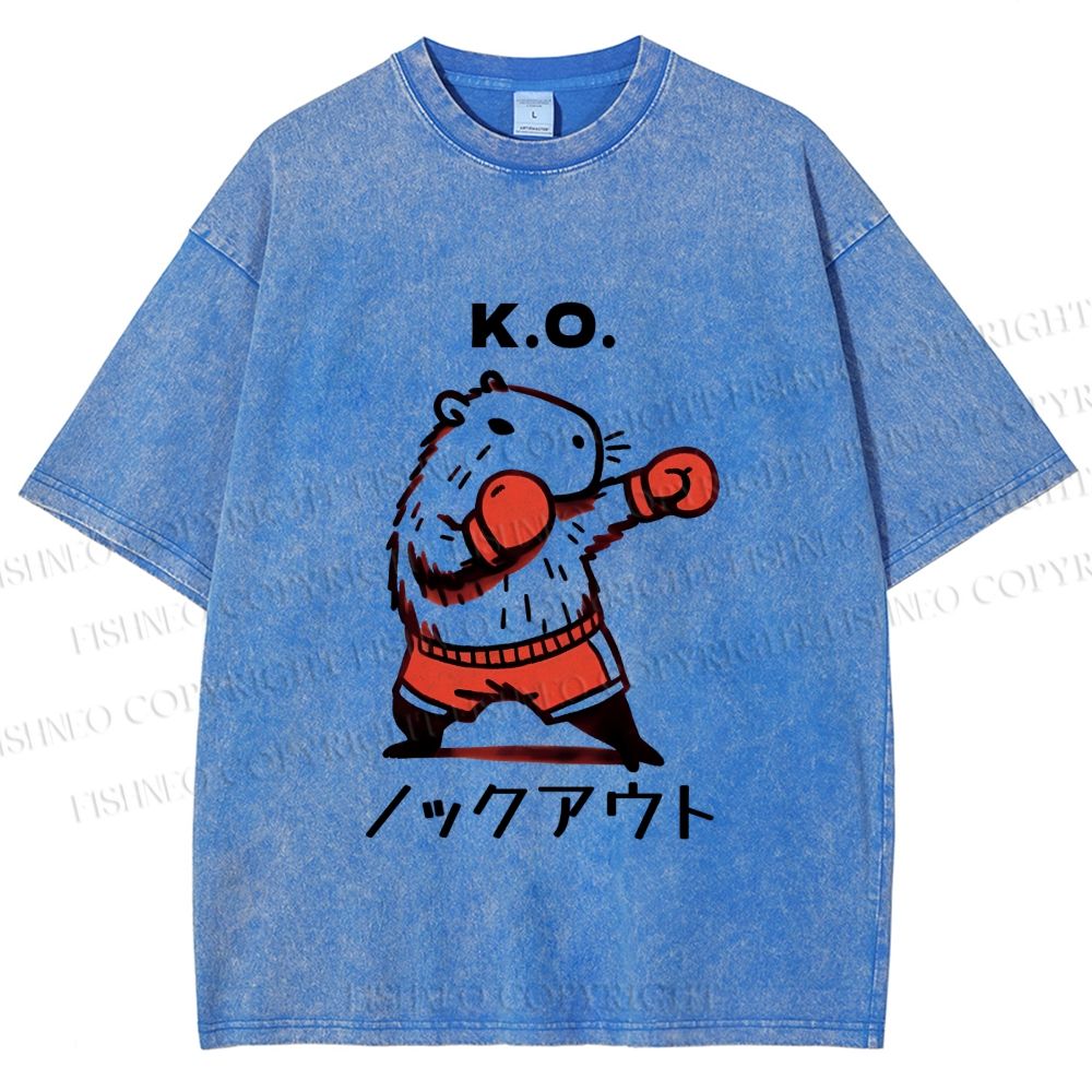 Unisex K.O. Boxing Capybara Printed Washed Tee