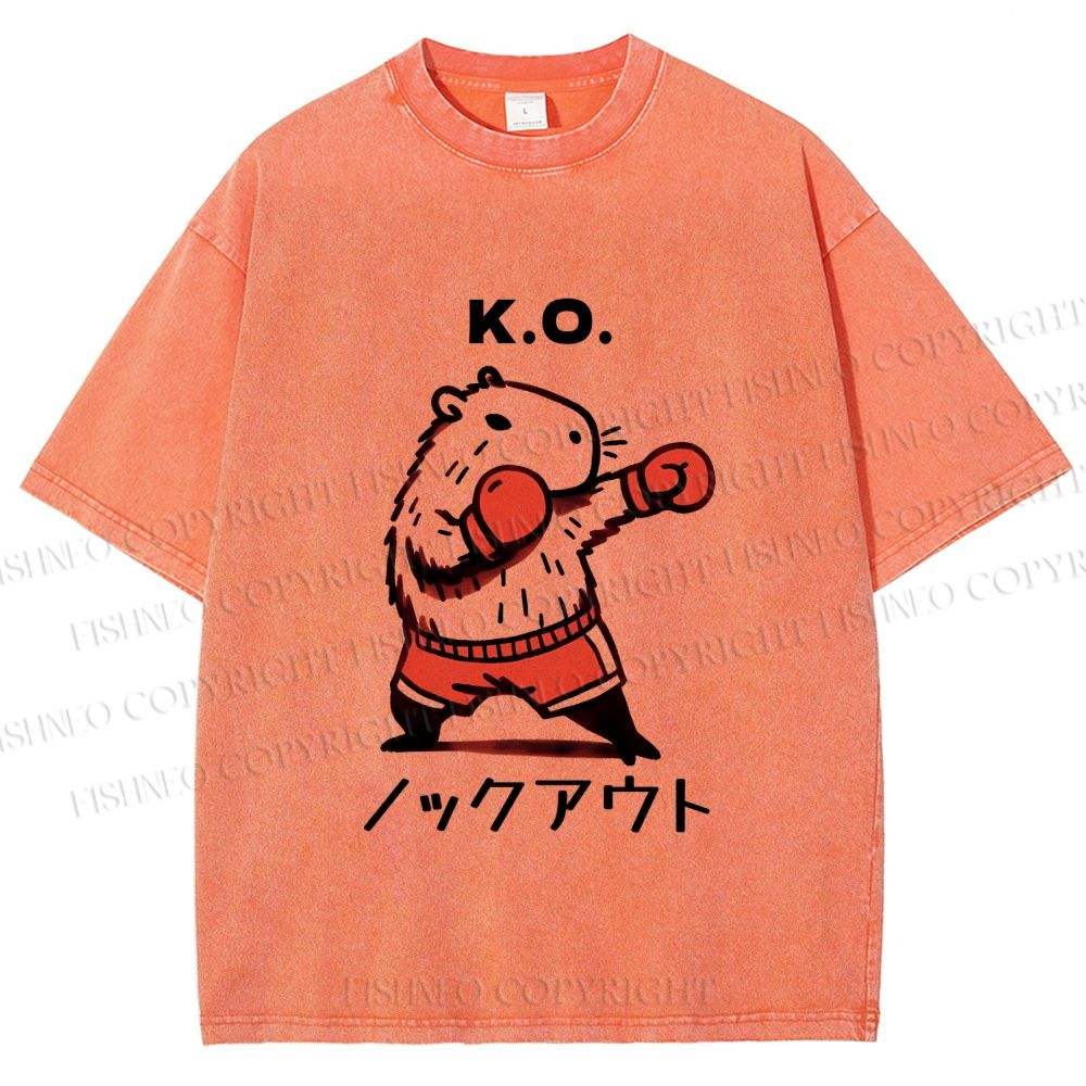 Unisex K.O. Boxing Capybara Printed Washed Tee