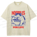 Unisex Cat Noodle For Life Printed Washed Tee
