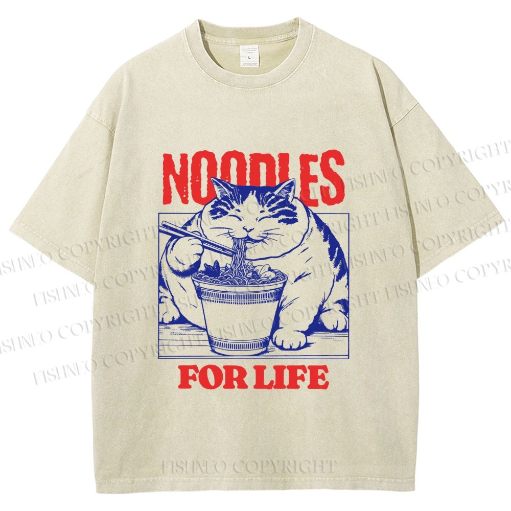 Unisex Cat Noodle For Life Printed Washed Tee