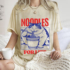 Unisex Cat Noodle For Life Printed Washed Tee