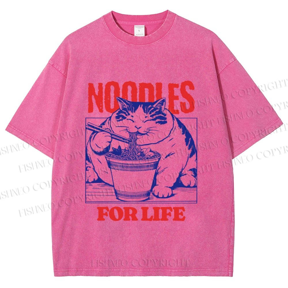 Unisex Cat Noodle For Life Printed Washed Tee