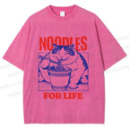 Unisex Cat Noodle For Life Printed Washed Tee
