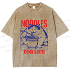 Unisex Cat Noodle For Life Printed Washed Tee