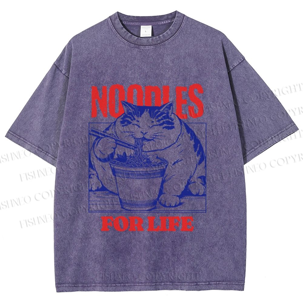 Unisex Cat Noodle For Life Printed Washed Tee