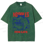 Unisex Cat Noodle For Life Printed Washed Tee