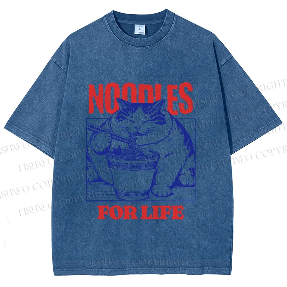 Unisex Cat Noodle For Life Printed Washed Tee