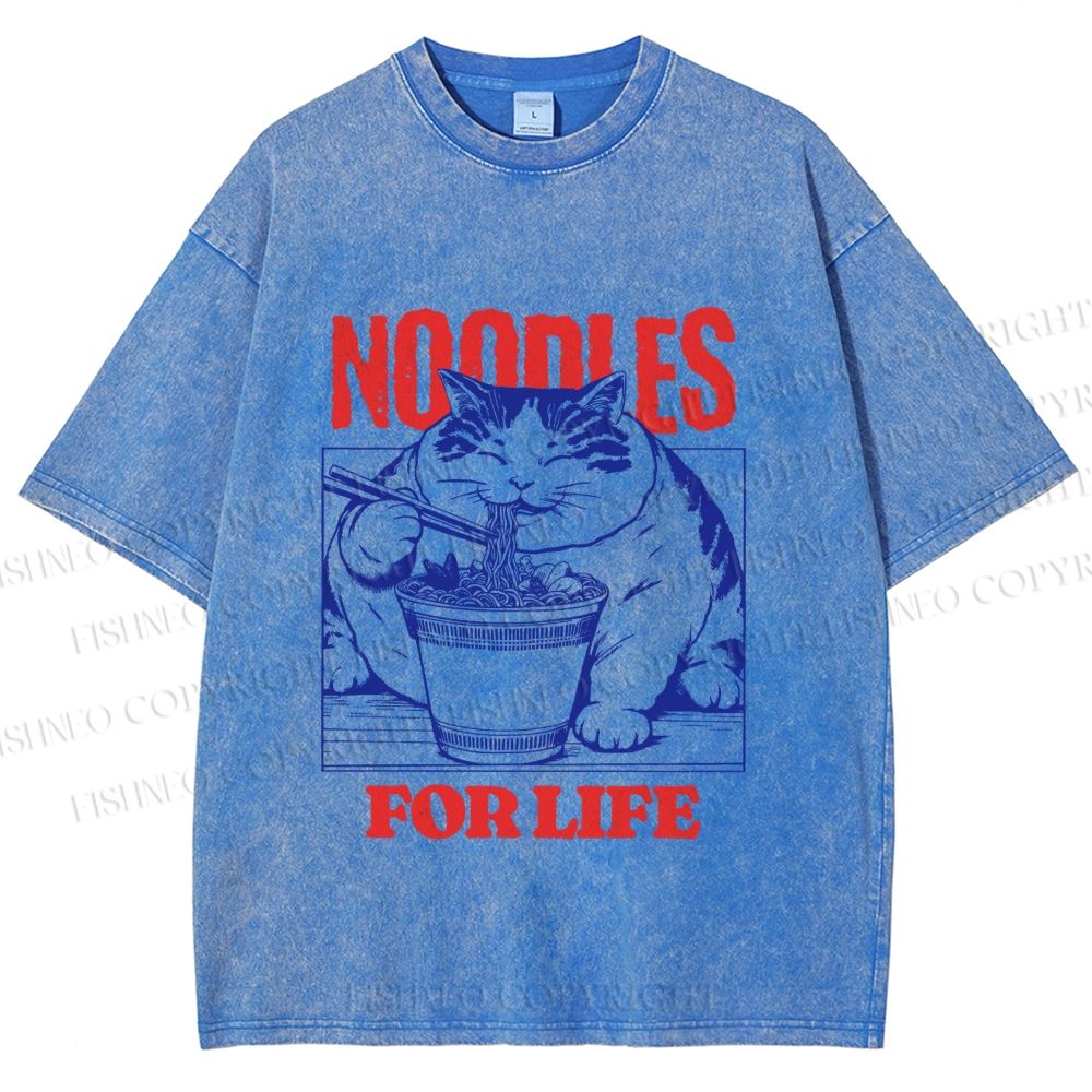 Unisex Cat Noodle For Life Printed Washed Tee